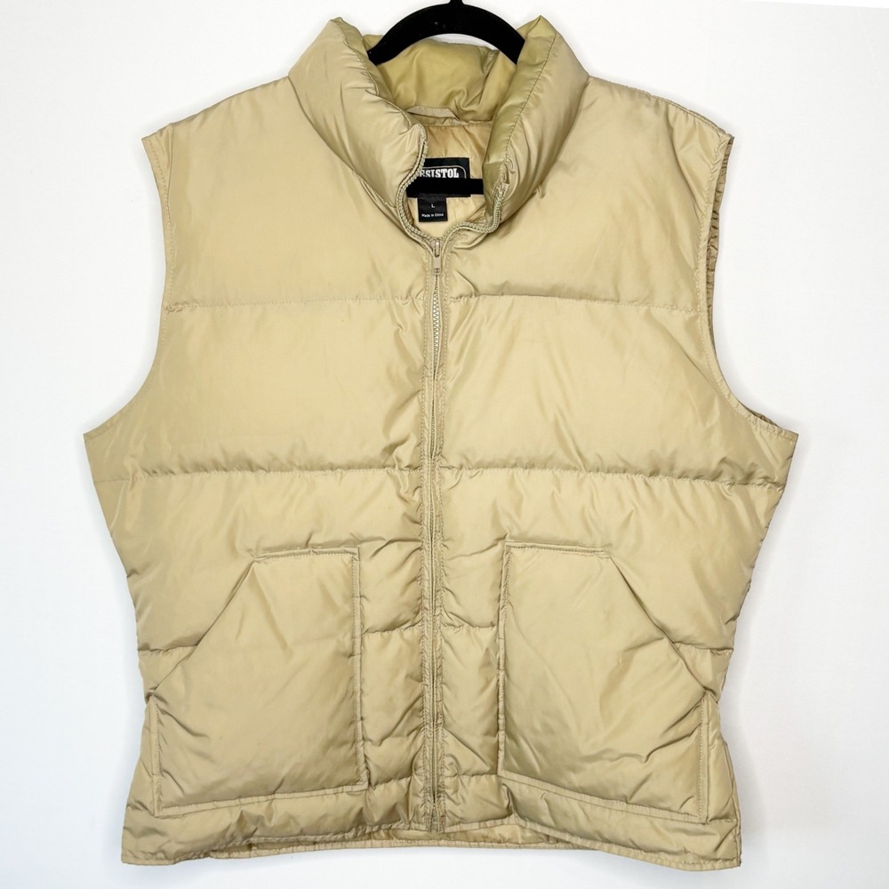 Resistol Rodeo Gear Mens Tan Down Puffer Vest Large Western Quilted Full Zip